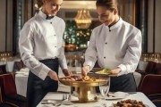 酒店服务员双人合作上菜礼仪，专业服务中的默契与细节