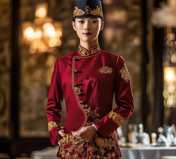 高档酒店中餐厅餐饮服务员工作服，专业形象的视觉名片与品质象征