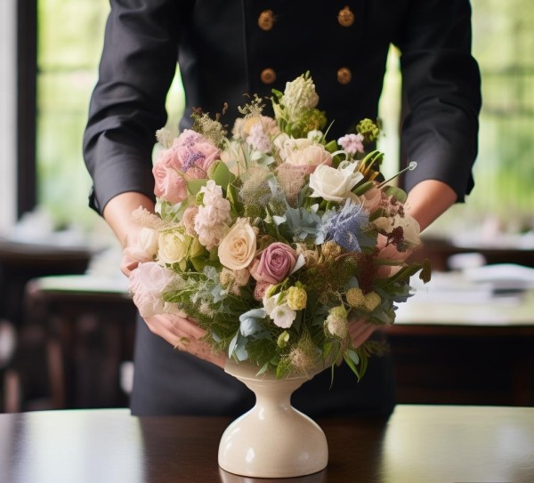 匠心与雅致，餐饮酒店服务员与餐桌摆花的艺术融合